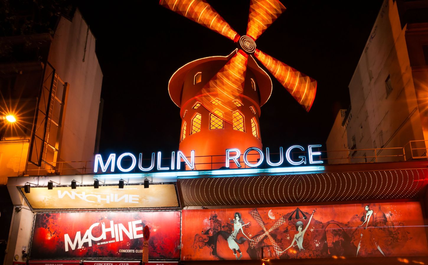 An external shot of the Moulin Rouge in Paris, France, which no longer uses live animals in its acts