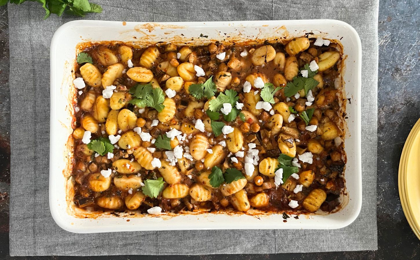 A vegan gnocchi recipe made with dairy-free feta