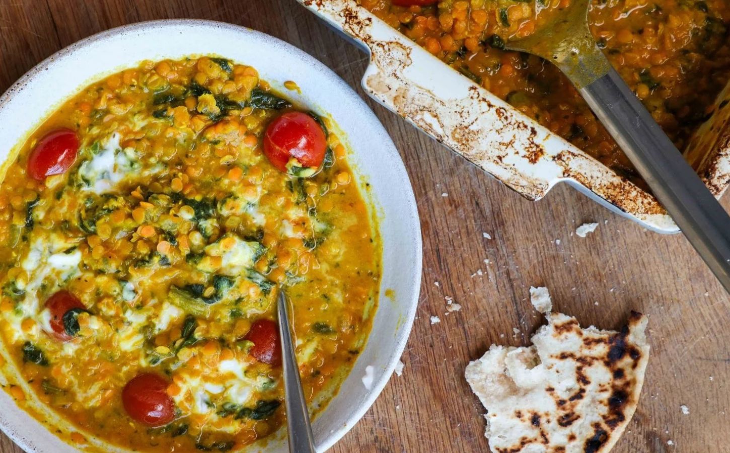 Photo shows a simple-to-make one-pot dal prepared using a vegan recipe